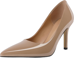 SAMMITOP Womens Closed Pointed Toe Pumps High Heels Stiletto Classic Slip On Dress Wedding Work Shoes Patent Leather 3.5 Inch 11 Beige