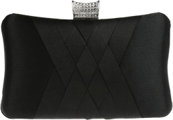 Women Satin Silk Rhinestone Purse Cross-hatching Pattern Clutch for Evening Cocktail Party Black