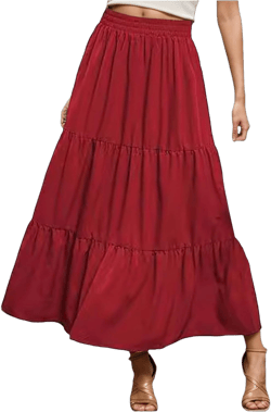 Maxi Skirt for Women,Women's Long Skirts Elastic High Waist Pleated Flowy Casual Beach Summer A Line Midi Dress, Large, A1-red