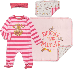 Harry Potter Newborn Baby Boy or Girl Zip Up Sleep N' Play Headband Burp Cloth and Blanket 4 Piece Outfit Set Newborn