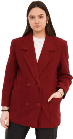 Vintage Women&#39;s M Wool Blazer Suit Jacket, Sport Coat Burgundy Double Breasted, Button Up Chic Office Red Formal, Retro Ladies Summer Top 2v