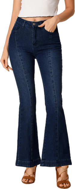 Allegra K Women's Retro High Waist Stretchy Flare Denim Jeans Deep Blue X-Large