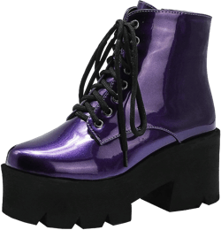 MAVMAX Women's Gothic Chunky High Heel Ankle Boots Platform Lace up Patent Leather Booties 10 Purple