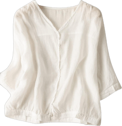 Summer Women Crop Sleeve Cotton Linen Tops 2024 Trendy Baggy T Shirt V-Neck Button-Down Shirts Casual Breathable Blouse XX-Large White