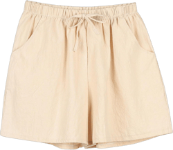 Women Casual Cotton Linen Shorts Drawstring Comfy Elastic Waist Shorts Summer Loose Wide Leg Shorts with Pockets