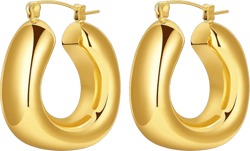 8YEARS Chunky Gold Hoop Earring for Women, 18K Gold Plated Lightweight Thick Hoops, Hypoallergenic Trendy Jewelry for Gift Chunky Hoops