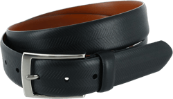 Trafalgar Men's Gregorio 35mm Herringbone Embossed Feather Edged Leather Belt 40 Black