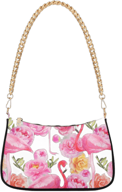 Women Chain Shoulder Purse Bag With Zipper Watercolor Pastel Pink Flamingos Print, Roses Peonies Flowers Hobo Tote Clutch Handbags with Chain Strap