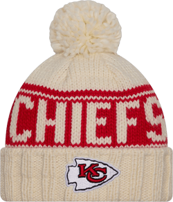 Women's New Era Cream Kansas City Chiefs 2024 Sideline Cuffed Knit Hat with Pom