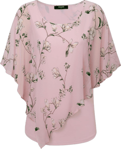 Lotusmile Women's Lightweight Flowy Shirt Double-Layered Printed Chiffon Poncho Blouse Top Floral Pink Medium
