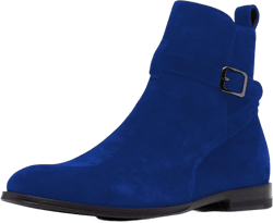 FSJ Women Chic Suede Round Toe Block Low Heel Ankle Boots Elastic Buckle Pull On Classic Casual Ladies Shoes Size 4-15 US 6 Blue