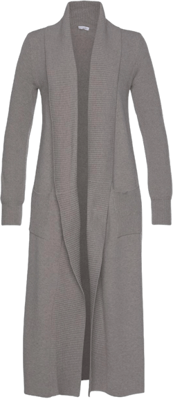 LASCANA Women's Long Knit Cardigan Solid Grey 0/2