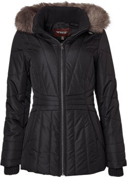 Sportoli Womens Winter Coat Faux Fur Trim Hooded Down Alternative Puffer Jacket - Black (2X)
