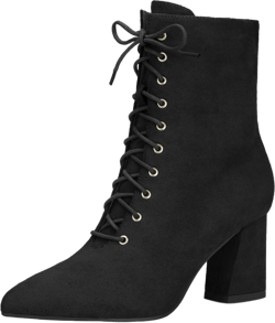 Perphy Women's Pointy Toe Lace Up Block Heel Ankle Boots Black 8