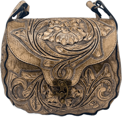 Mauzari Hand-Tooled Leather Saddle Bag Crossbody Purse for Women