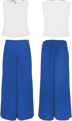 ROYLAMP Women's Summer 2 Piece Outfits Round Neck Crop Basic Top Cropped Wide Leg Pants Set Jumpsuits White Tops & Royal Blue Pants X-Small