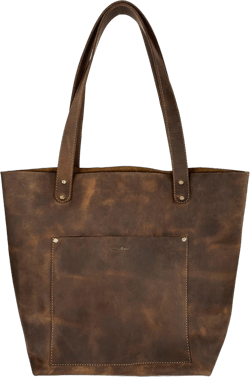 Heather's, Classic Tote Bag with Pouch, Top Handle Shoulder Bag for Women, Full Grain Leather, Handmade, Bourbon Brown