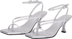 PiePieBuy Women's Lace Up Heeled Sandals Square Flip Flop High Heels Strappy Party Shoes 11 Silver