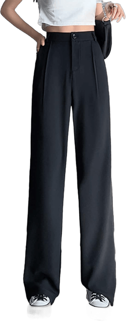 Cocoinsity Women Casual Suit Pants Solid High Waist Button Down Straight Loose Trousers Large Black