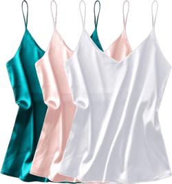 Ekouaer 3 Pack: Womens Silk Satin Tank Top V Neck Camisole Cami Spaghetti Strap Top Loose Sleeveless Blouses Tank Shirt X-Large White/Pink/Dark Green