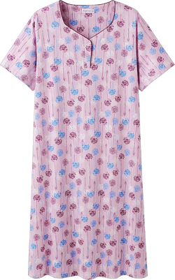Keyocean Ladies Nightgowns for Summer, Soft Cotton Lightweight Comfortable Short Sleeves Women Nightdress Danerlion Floral on Purple Large
