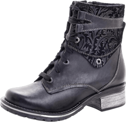 Dromedaris Women's Kara Combat Lace-up Comfort Boot with Inside Zip 8.5-9 Print Black