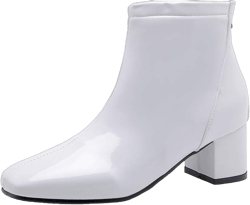 Women Ankle Booties Patent Leather Glossy Short Boots Square Toe Dress Shoes