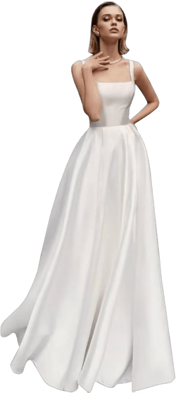 Women's Square Collar Satin Wedding Dress for Bride A Line Floor Lenght Simple Formal Bridal Dress 16 Ivory