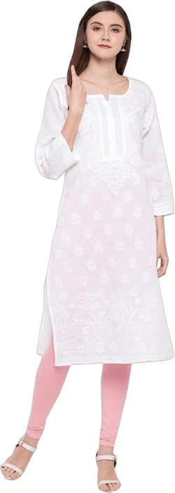 Ada Indian Hand Embroidered Women's Traditional Chikankari Cotton Kurta Kurti Tunic A220999 White X-Large