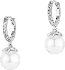 Pearl Dangle Hoop Earrings 14K Gold Plated Shell Pearl Unique Handmade Pearl Fashion Cartilage Drop Wedding Bridal Hoop Dainty Earrings For Women Diamond Silver