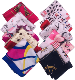 10PCS Women's Silky Scarf Square Mixed Pattern & Colors Fashion Accessory Set Neckerchief Scarf Headband Waistband Headwear Hairband Hair Decoration Accessories (Mixed Color Random)