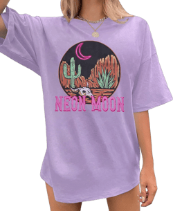 Women's Oversized T Shirts Neon Moon Shirts Classic Country Cowgirl T-Shirt Music Vintage Graphic Tee Tops Purple Large