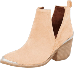 YDN Women's Low Heeled Ankle Boots Faux Suede Cowboy Booties Cutout with Metal Toe Shoes for Formal Outfit Size 4-15 US 8.5 Beige