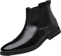 DADAWEN Men's Chelsea Boots Leather Casual Chukka Ankle Boots Classic Elastic Dress Boots for Men 11 Black