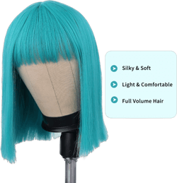 WIGER Teal Blue Bob Wig Bluish Green Short Bob Wigs with Bangs Straight Bob Wig Synthetic Bob Hair No Lace Full Wigs for Women Cosplay or Party 0 Teal Blue