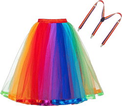 Goaste Women's Rainbow Tutu Skirt, Colorful Layered Tulle Skirt, Elastic Adult Tutu Skirt with Suspender for Halloween, Cosplay, Party (One Size Fits Most)
