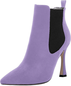 AMBELIGHT Womens Night Club Suede Solid Sexy Slip-on Pointed Toe Spool High Heel Ankle High Boots 4 Inch 12 Lavender Black
