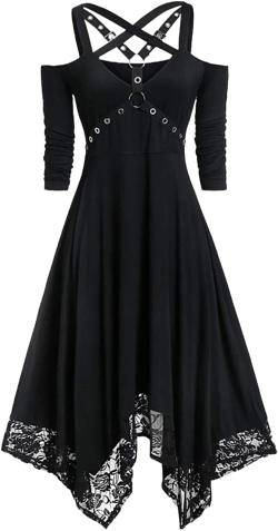 Cbcbtwo Gothic Victorian Dresses for Women Queen Ball Gown Masquerade Dress Party Dresses Lace Asymmetrical Hem Costumes Gothic Dress-black Large