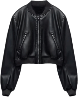 Women's Cropped Faux Leather Bomber Jacket