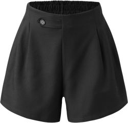 Womens Casual Solid Color High Waist Elastic Waist A Line Wide Leg Elastic Waist Shorts Women Plus Size Shorts XX-Large Black