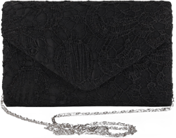 TOPCHANCES Womens Evening Clutch Ladies Floral Lace Envelope Handbags Wedding Bridal Purse Bag (Black)