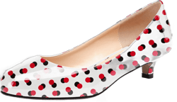 WAYDERNS Women's Patent Round Toe Slip On Low Kitten Heel Pumps Offress Work Dress Shoes 1.5 Inch 6 Red Black Dots