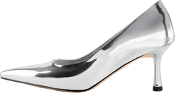 DREAMCIA Pointed Toe Heels Pumps for Women Metallic Kitten Low Heel Stiletto Comfortable Ladies Wedding Party Bride Dress Shoes 9 Silver