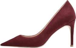 SAMMITOP Women's Pointed Toe Pumps Classic Suede Shoes Slip On Dress Pumps 5.5 Burgundy