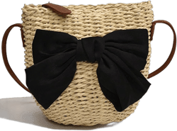 Molodo Straw Purse Women Vintage Handwoven Straw Crossbody Bag Stylish Bow Knot Straw Shoulder Bag Beige