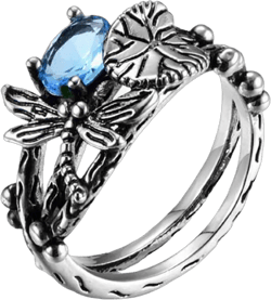 TIHLMK Sales Clearance Ring for Women Dragonflies and A Lotu Ring, Vintage Thai Silver Inlaid Ring