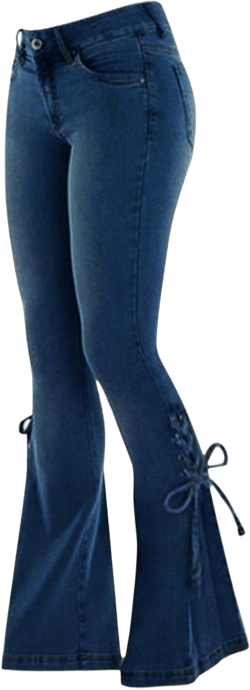 Andongnywell Lace-up Bell Bottom Pants Jeans for Women Mid Waisted Wide Leg Bootcut Slim Denim Pants Trousers 4X-Large Navy Blue