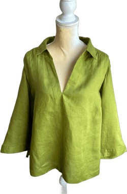 Sigrid Olsen Womens Plus Sz 3X Linen Blouse Top New Olive Green