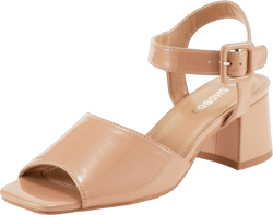 Women's Short Chunky Block Heels Strappy Heel Sandals with Square Toe Casual Dress Shoes 10 Peep-toe Beige