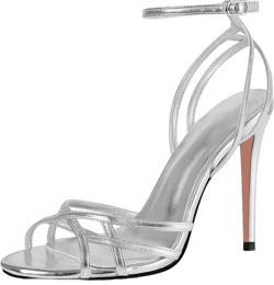 Womens Strappy Lace up Heels Sandals Sexy Stiletto High Heeled Open Square Toe Strap Summer Dress Shoes 7.5 Silver